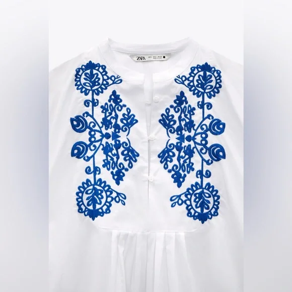 Zara White Mini Dress with Blue Floral Embroidery - Picture 6 of 10